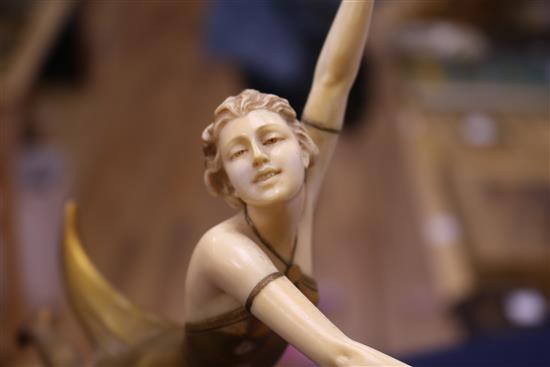 An Art Deco bronze and carved ivory figure Butterfly dancer, by Prof Otto Poertzel width 26cm height 34cm, replacement base